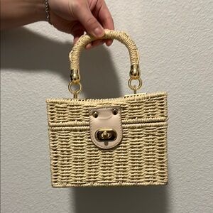 Tan Woven basket Handbag
